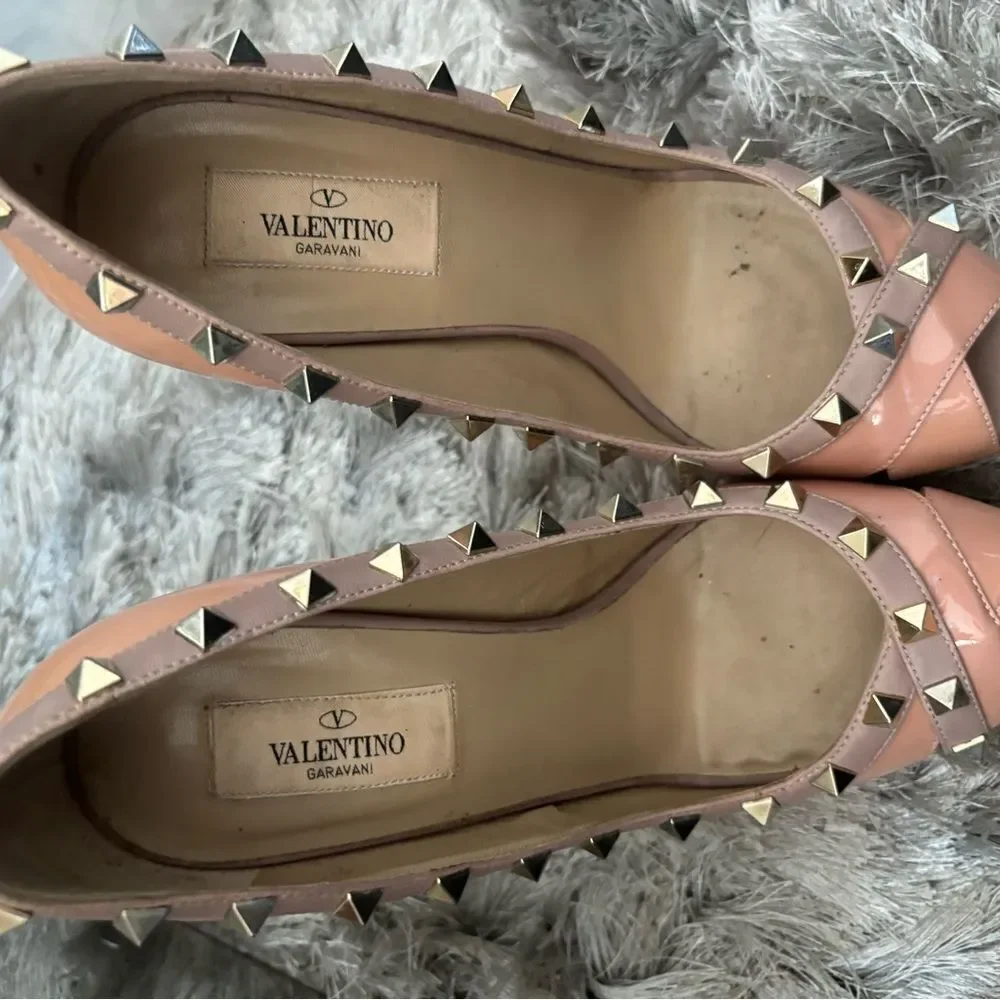 Valentino logo stud open toe shoes baby doll pump Rockstud Platform heels